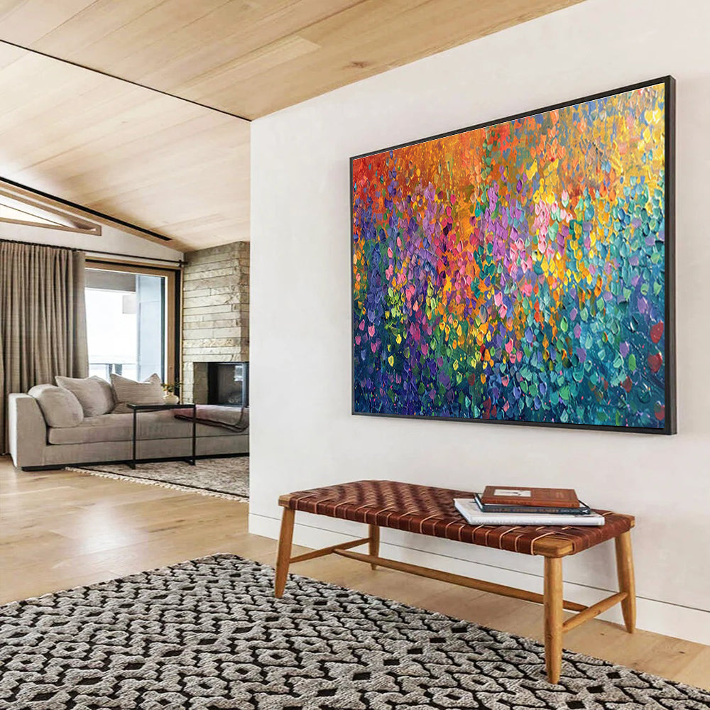 “Rainbow Confetti Burst” - Multicolor, Dotted Abstract Expressionist Painting On Canvas DKH702