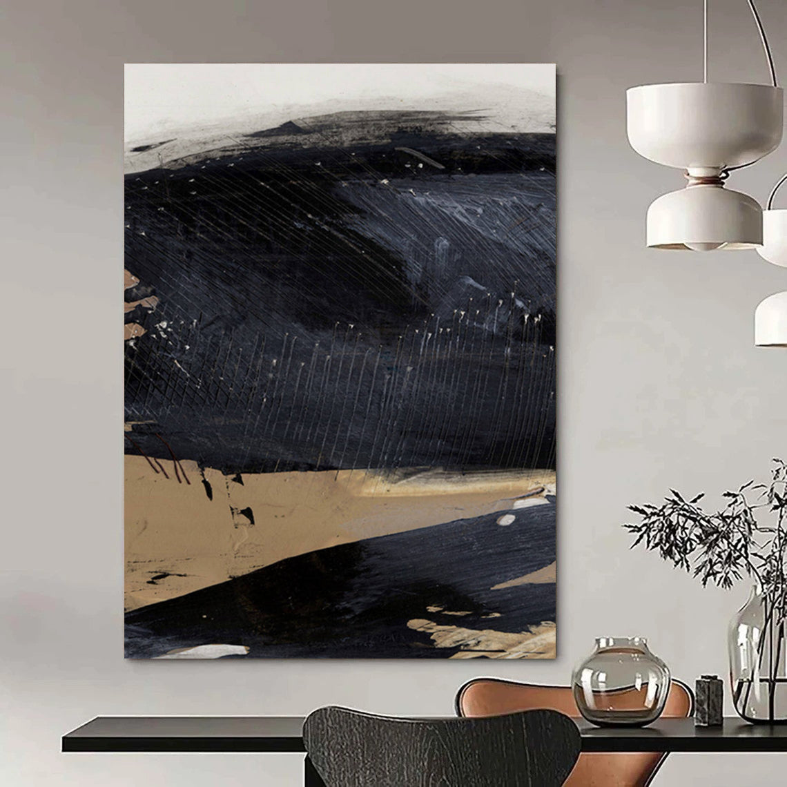 “Dark Abstract Terrain” - Black and Brown Abstract Painting On Canvas DTP203