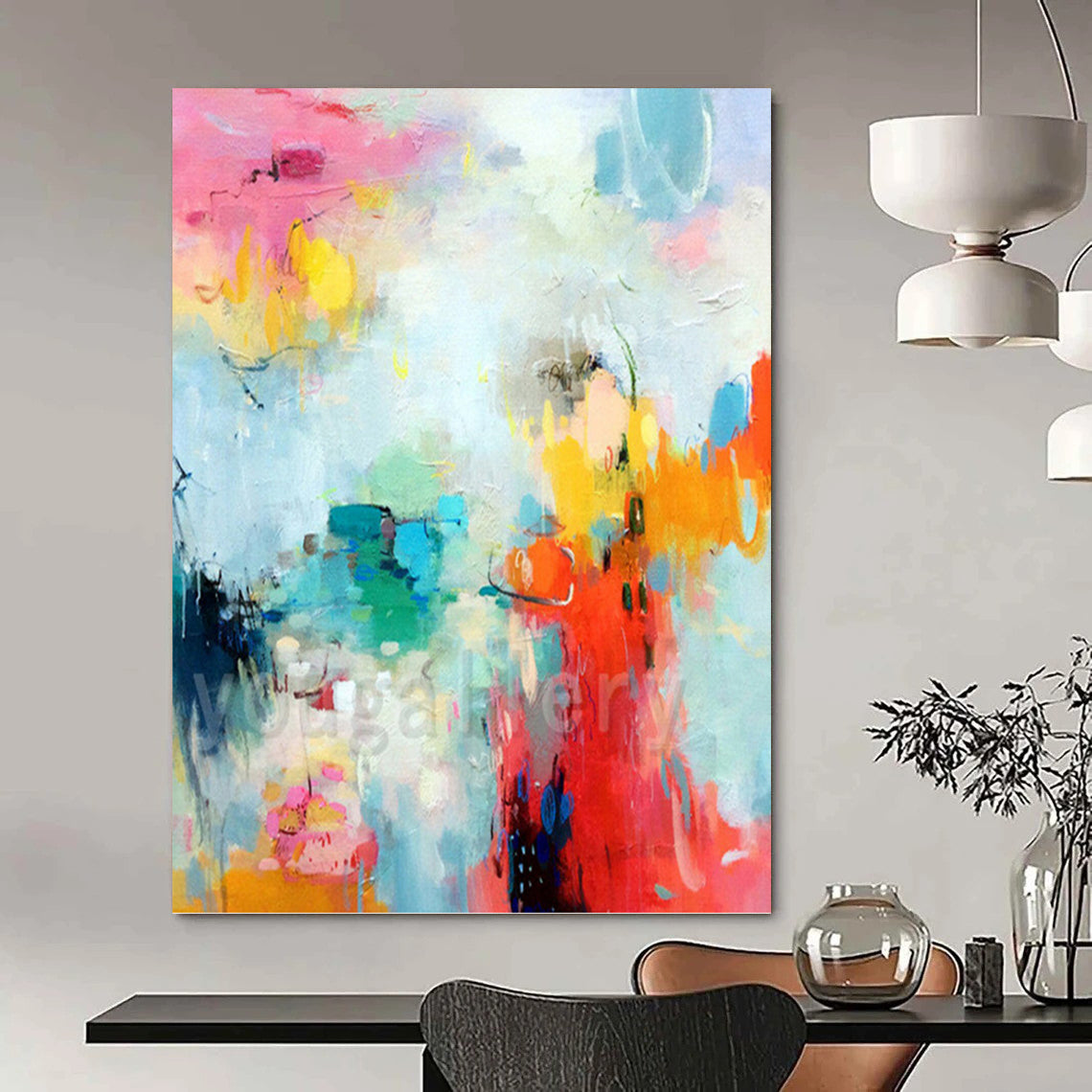 “Pastel Color Burst Abstraction” - Cheerful Abstract Painting On Canvas DKH1065