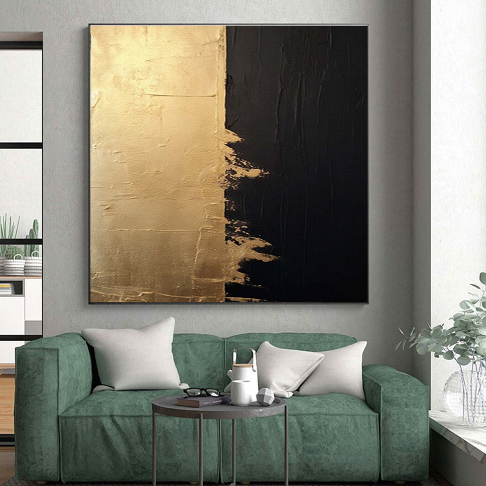 “Gold and Black Contrast, Textured Edges” - “Elegant Duality”,Abstract Oil Painting CT0690