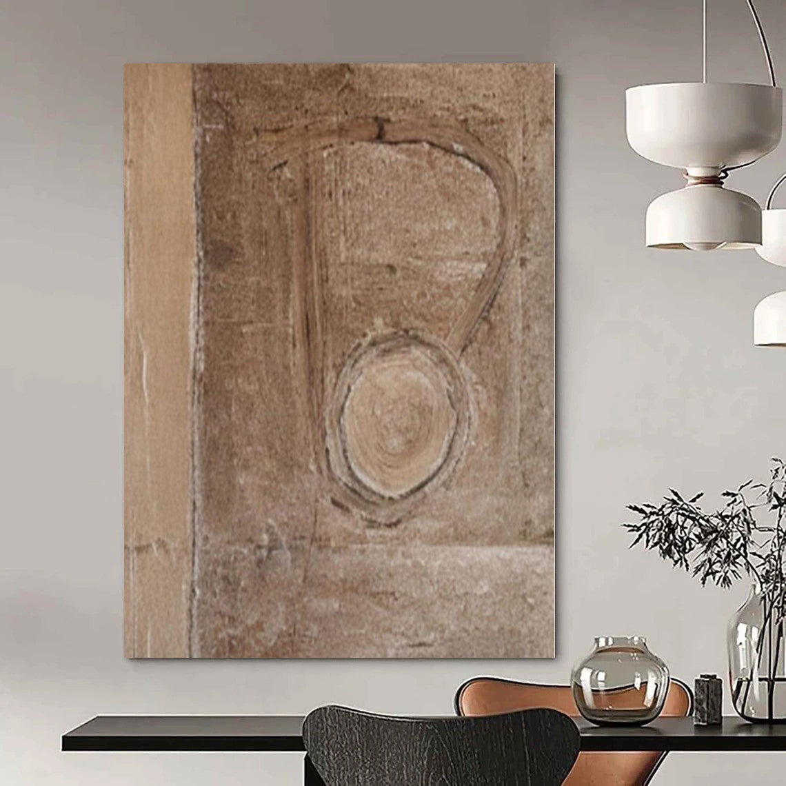 “Brown Textured Symbol” – Minimalist Abstract Art CT1201