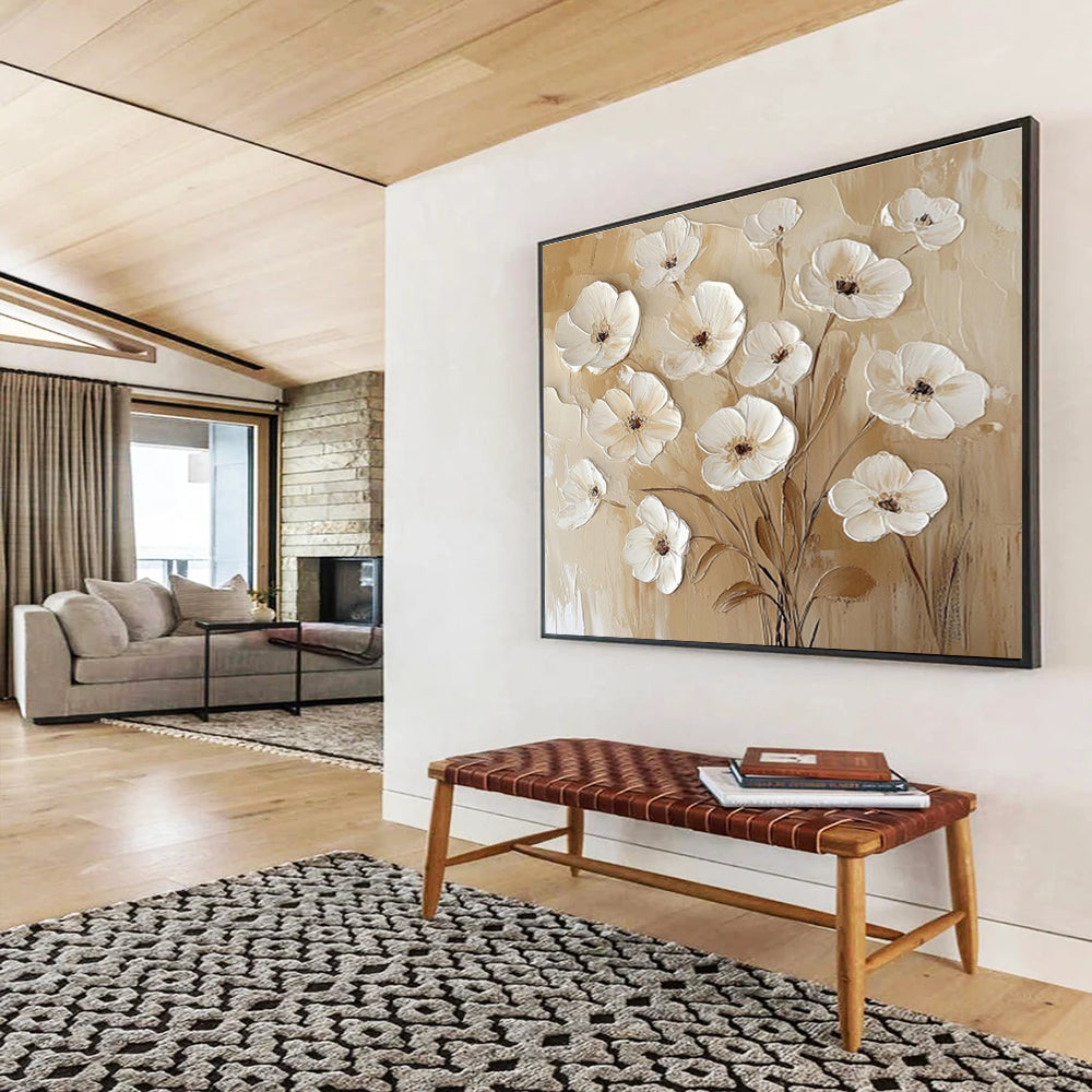 Textured Floral Relief Painting On Canvas DKH309