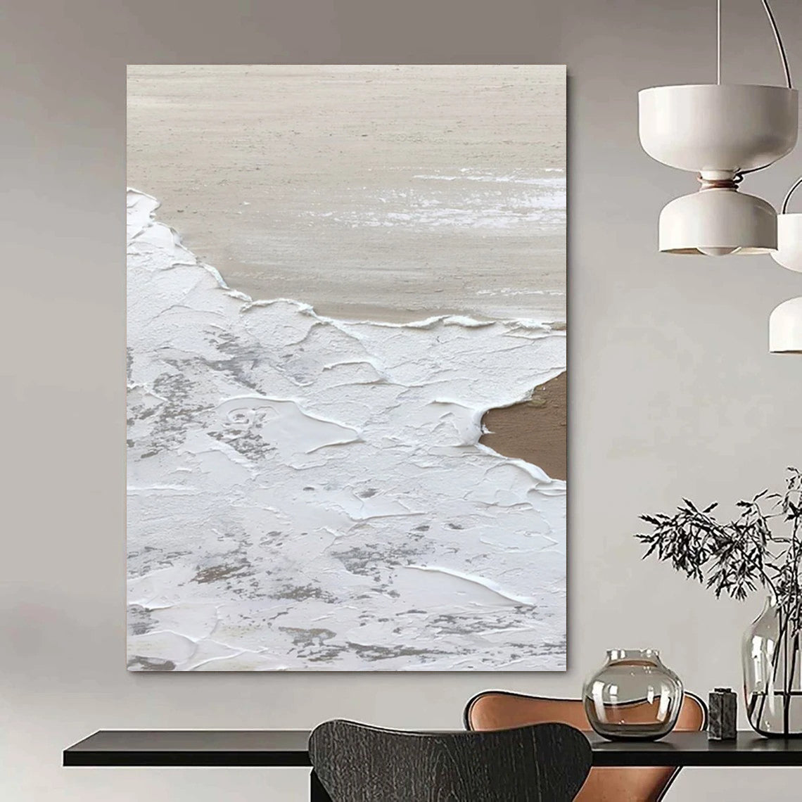 “White, Beige, Gray Textured Layers ‘Ethereal Landscape’” - Impasto Abstract Painting On Canvas DTP374