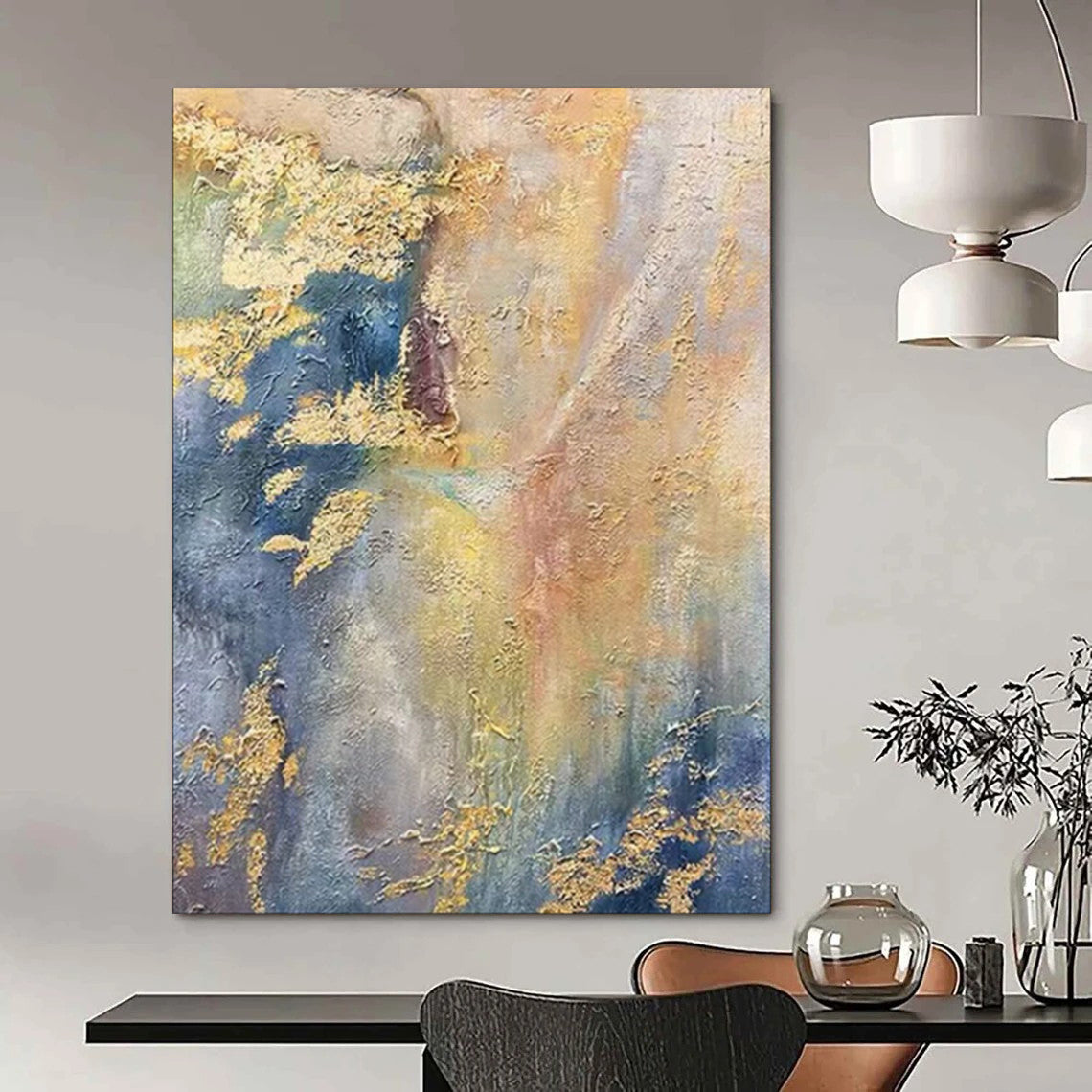 “Gold - Flecked Blue & Gray Abstraction” – Abstract Oil Painting On Canvas CT2113