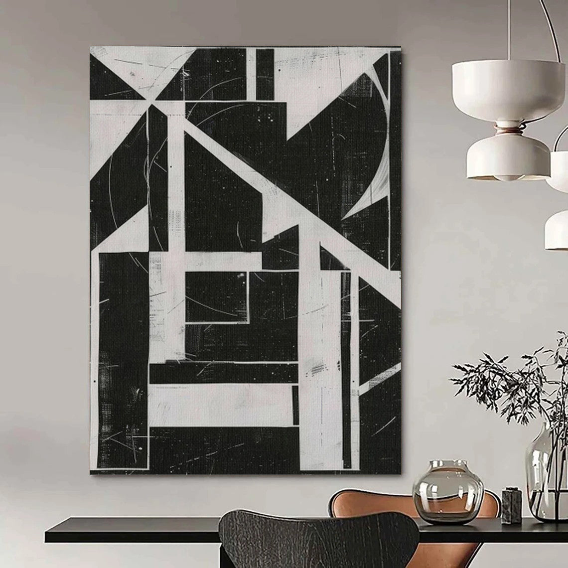 Monochrome Geometric Collage - Urban Edge Painting On Canvas DKH1151