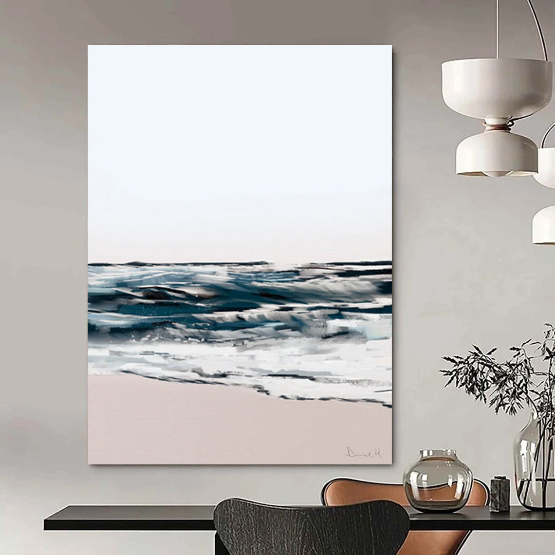 “Abstract Coastal Waves” - Blue, White, and Pink Abstract Painting On Canvas DTP208