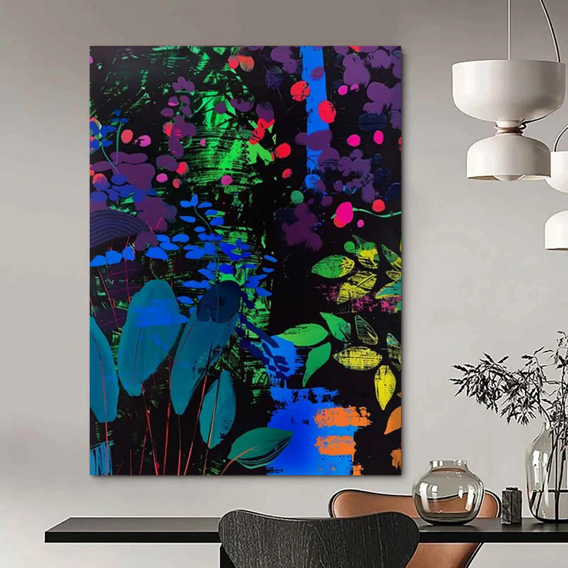“Neon Floral Night” - Abstract Floral Painting On Canvas DTP095