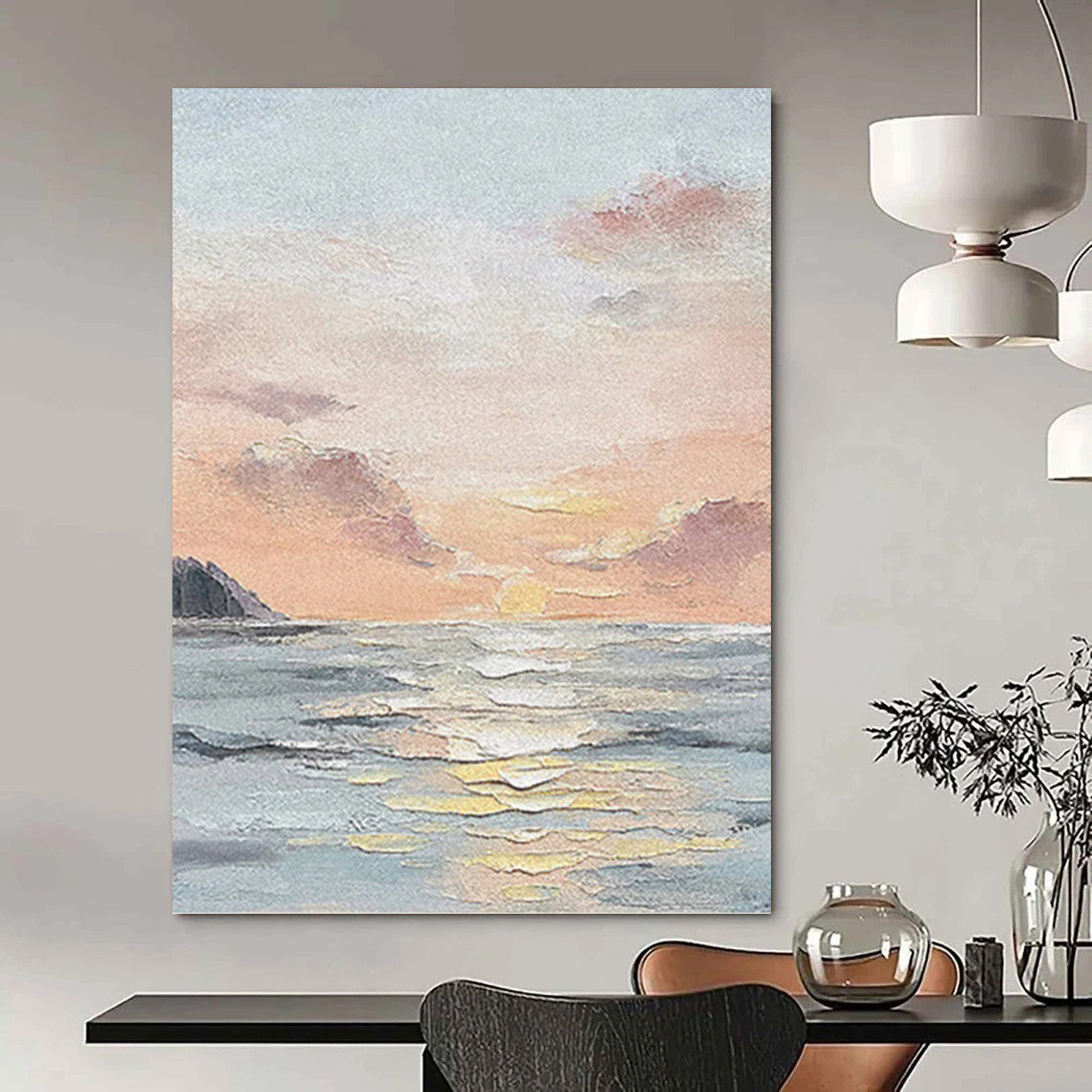 Pastel Sky and Sea - Impressionistic Sunset Painting On Canvas DKH1144