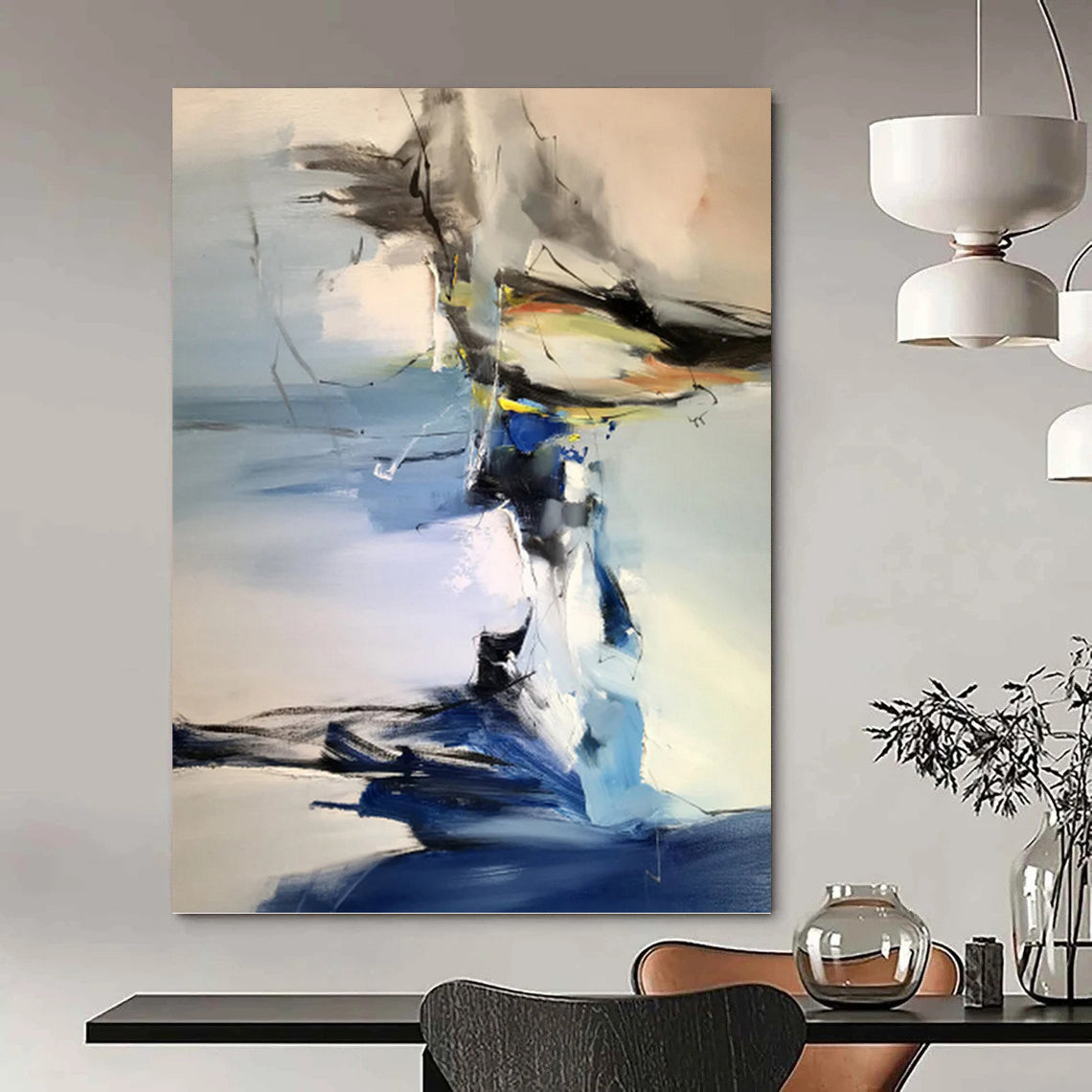 Blue and Gray Abstract Fusion - Abstract Expressionist Painting On Canvas DKH1287