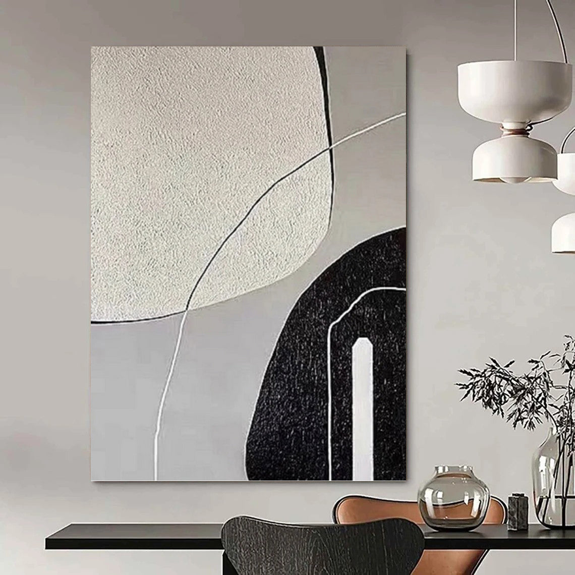Gray Tones with Textured Shapes Painting On Canvas DKH1139