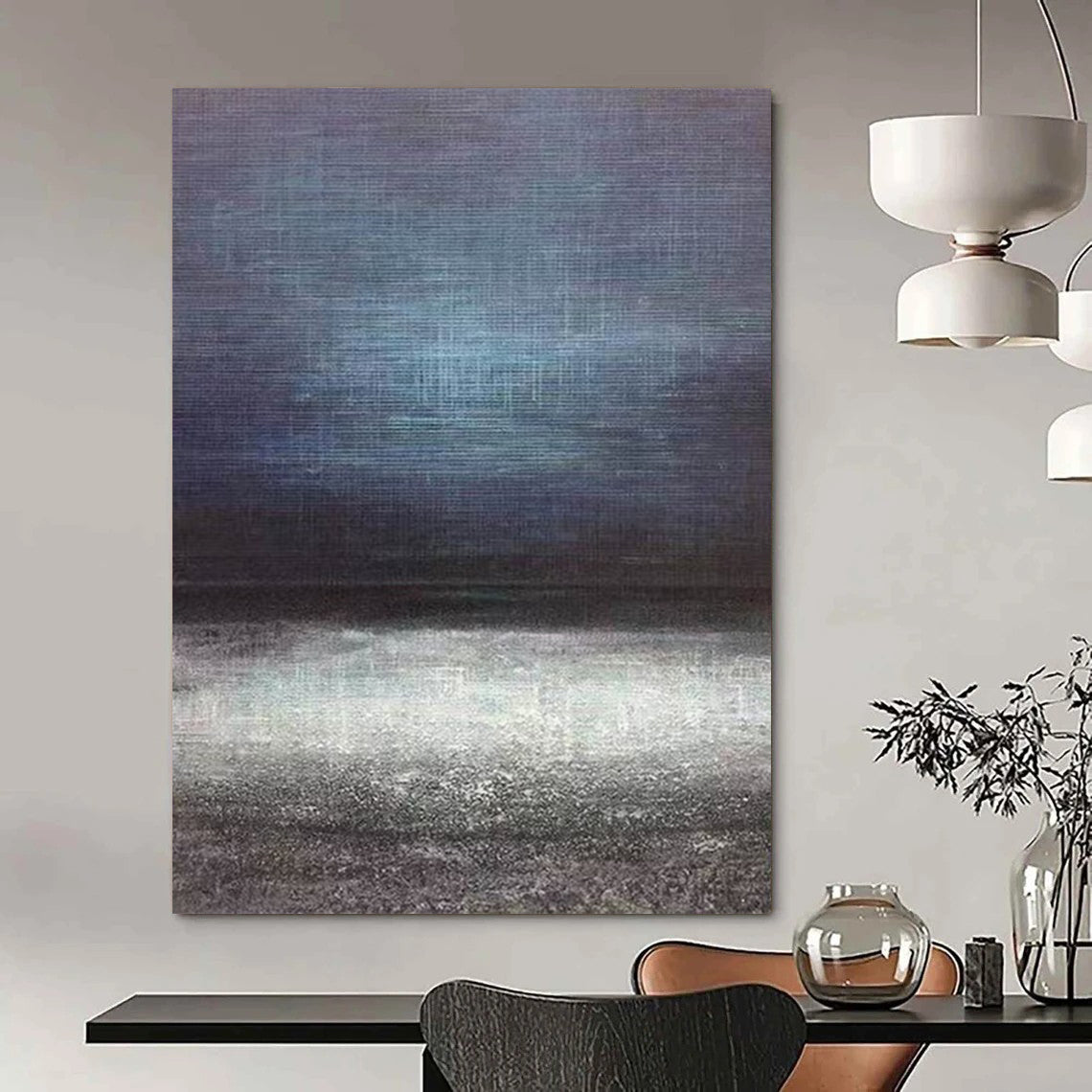 “Dark Abstract Horizon” - Blue, Gray, Black Abstract Landscape Painting On Canvas DTP259