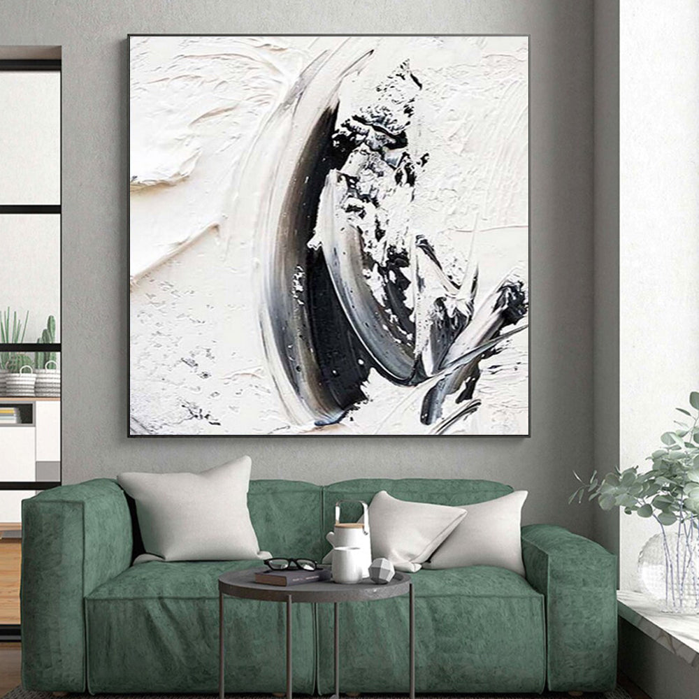 “Monochrome Drama, Thick Black - White Textures” - “Shadow Play”,Textured Acrylic Painting CT0701