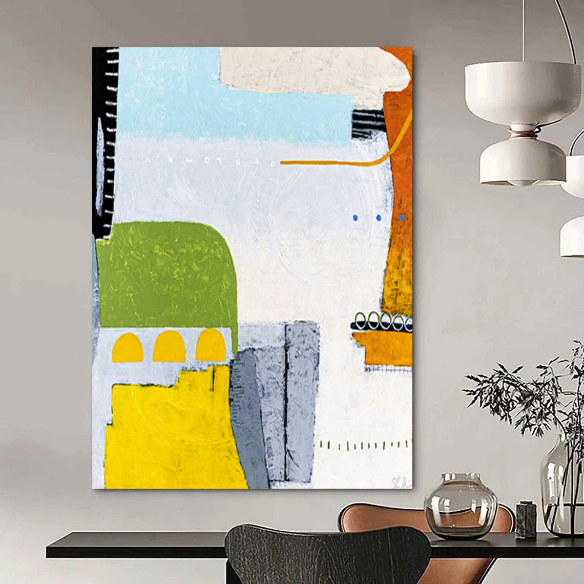 Bright Color Block Abstract - Yellows, Greens, and Playful Forms Painting On Canvas CT2376