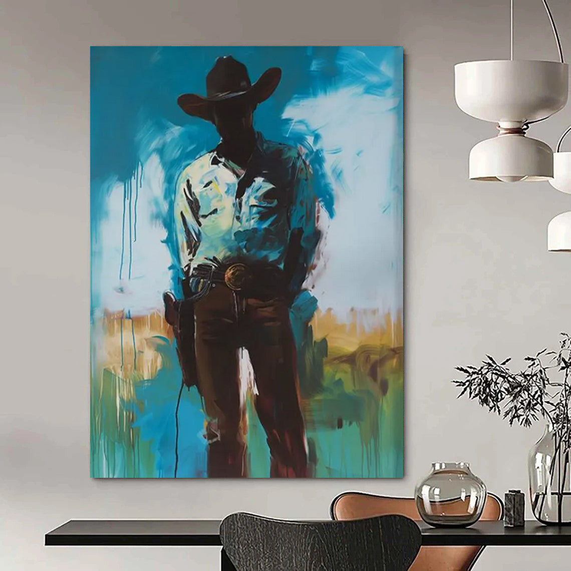 “Shadowed Cowboy in Blue” - Modern Western - Inspired Painting On Canvas DTP102