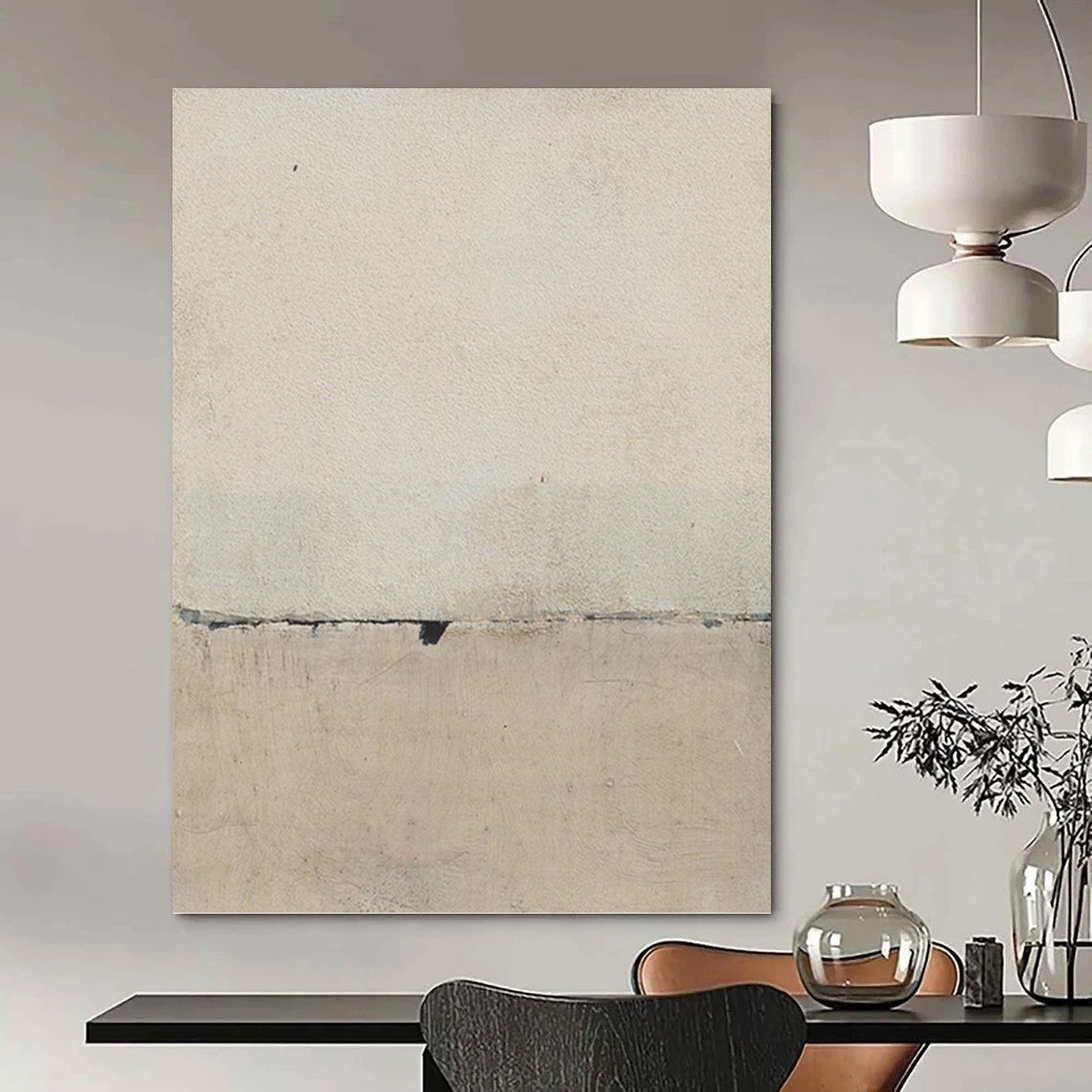 Subtle Beige and Black Abstract - Abstract Painting On Canvas DKH1420