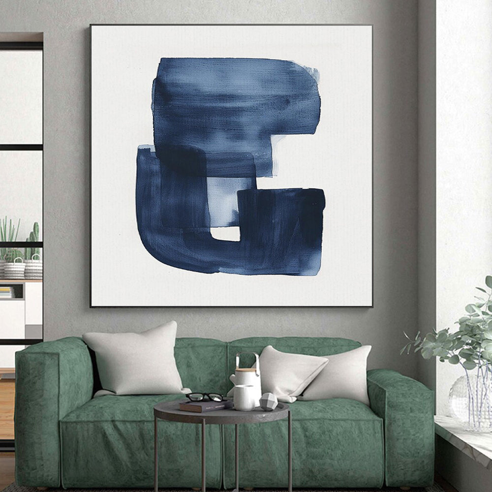 Navy Blue Abstract “G” - Shaped Form, “Inky Monogram” - Abstract Ink Painting CT0749