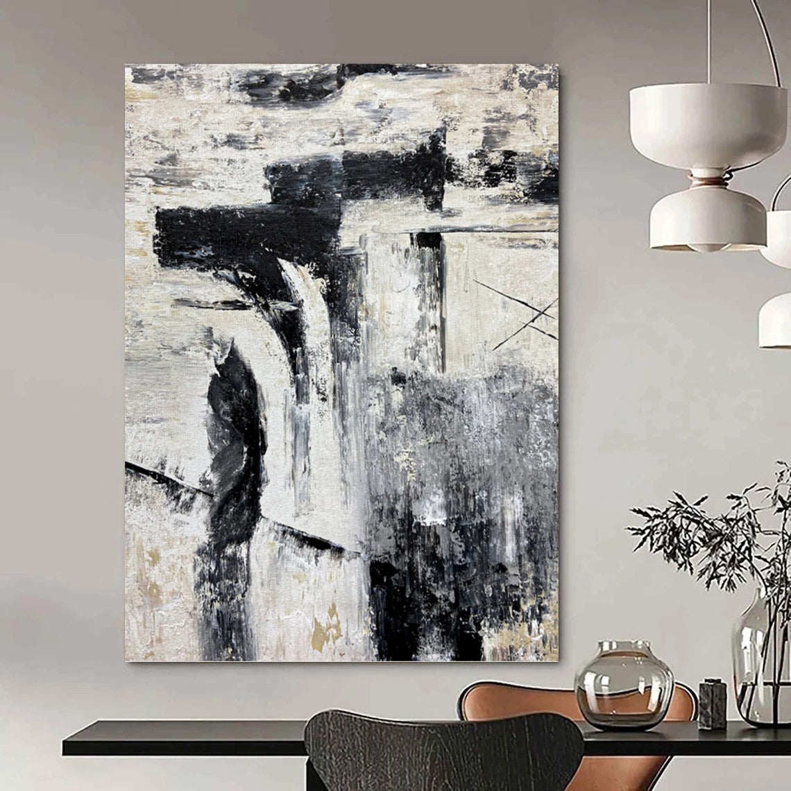 “Grayscale Abstract Composition” - Minimalist Geometric - Inspired Painting On Canvas DKH1680