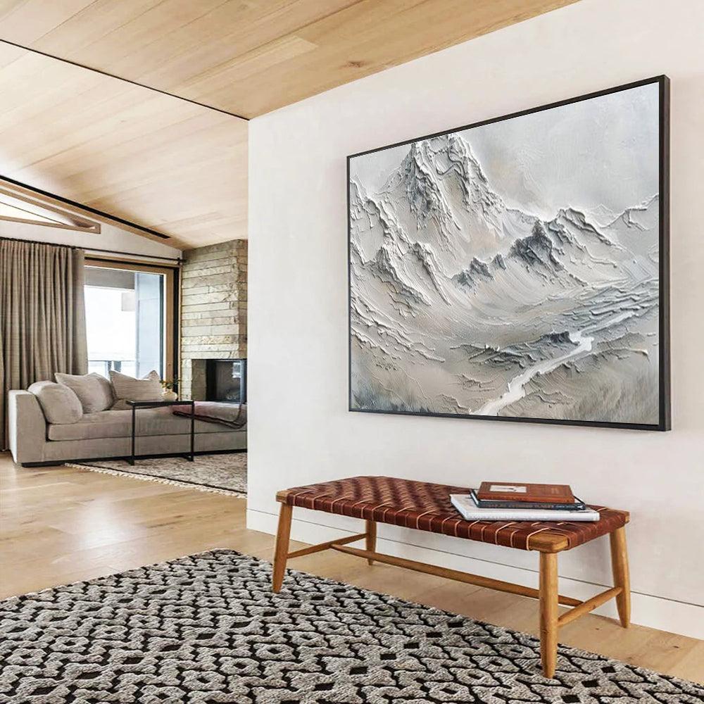 “Monochrome Textured Mountain” Impasto Minimalist Painting On Canvas DKH457