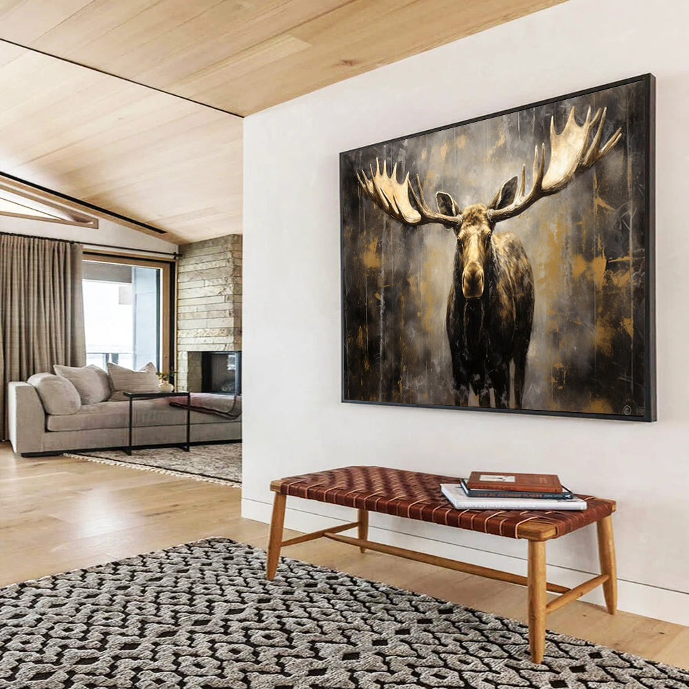 “Gilded Moose In A Dark Landscape” Animal Painting On Canvas DLZ079