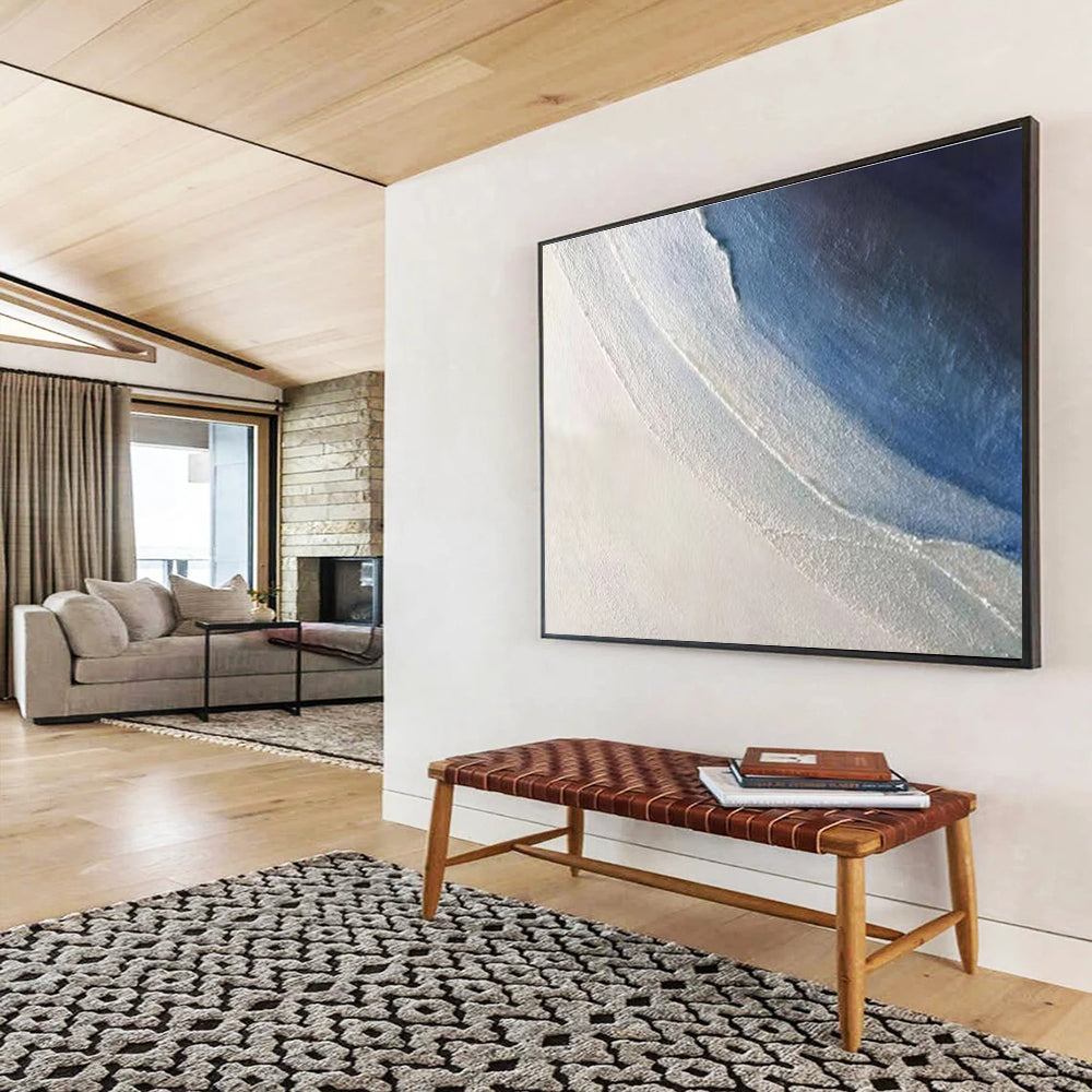 Soft Blue Textured Waves - White & Blue Impasto Sea Painting On Canvas DKH894
