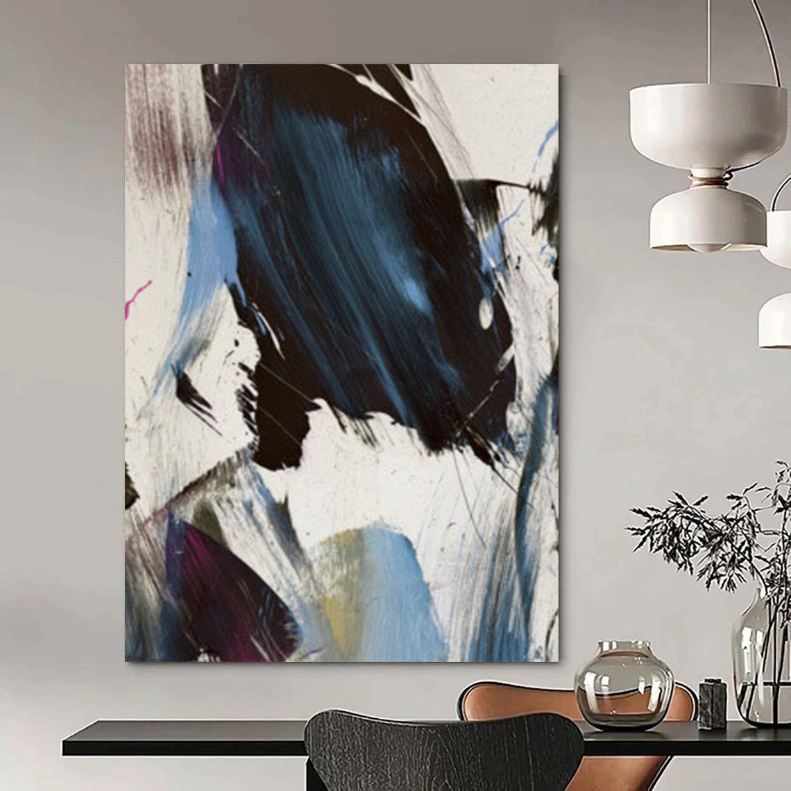 “Dynamic Black - Blue - Purple Abstract” - Abstract Expressionist Painting On Canvas DTP186
