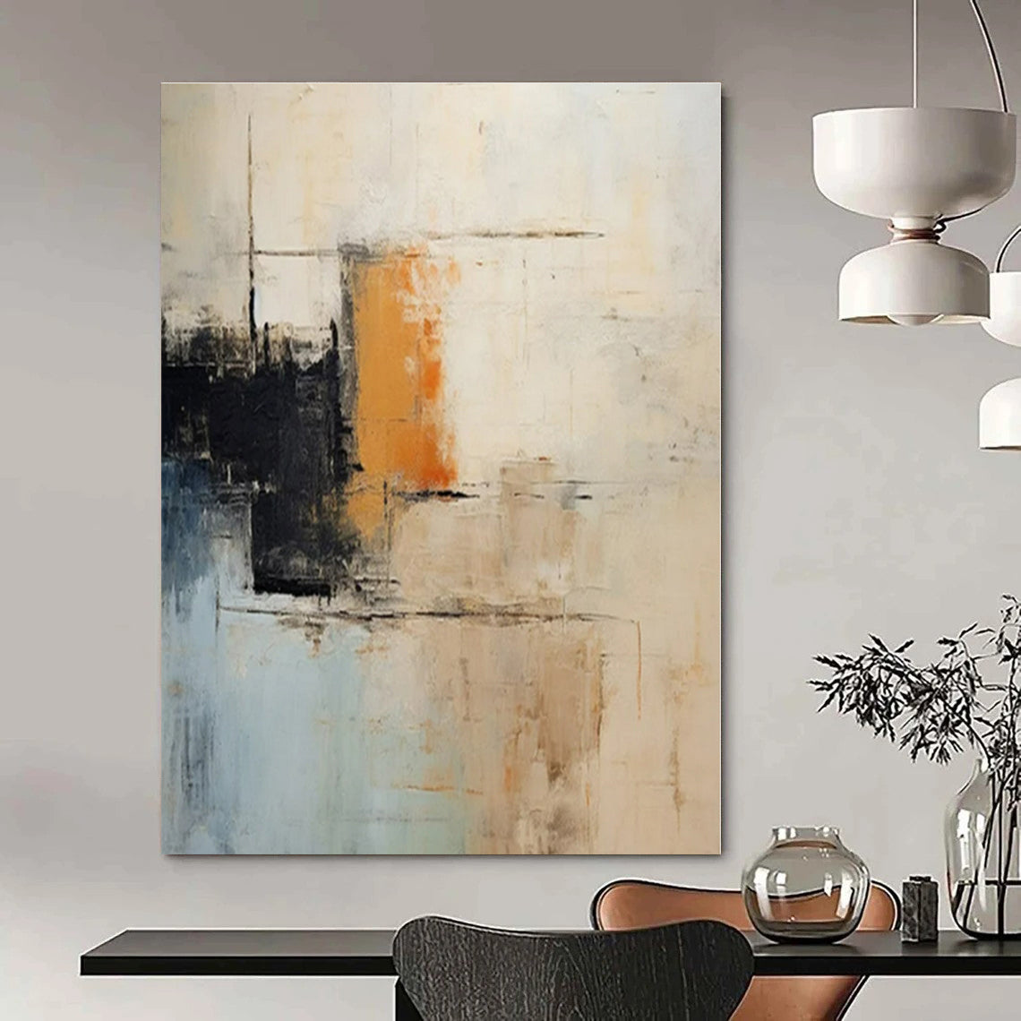 Neutral Tones with Orange Accent - Abstract Minimalist Acrylic On Canvas CT1336