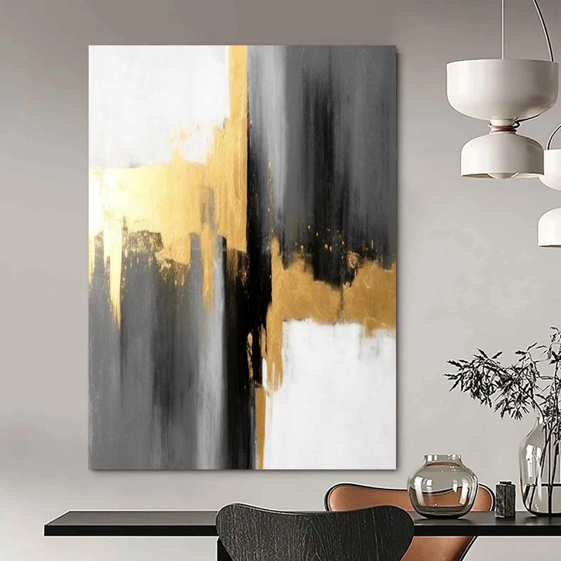 “Gray - Gold - White Abstract” - Abstract Expressionist Painting On Canvas DTP076