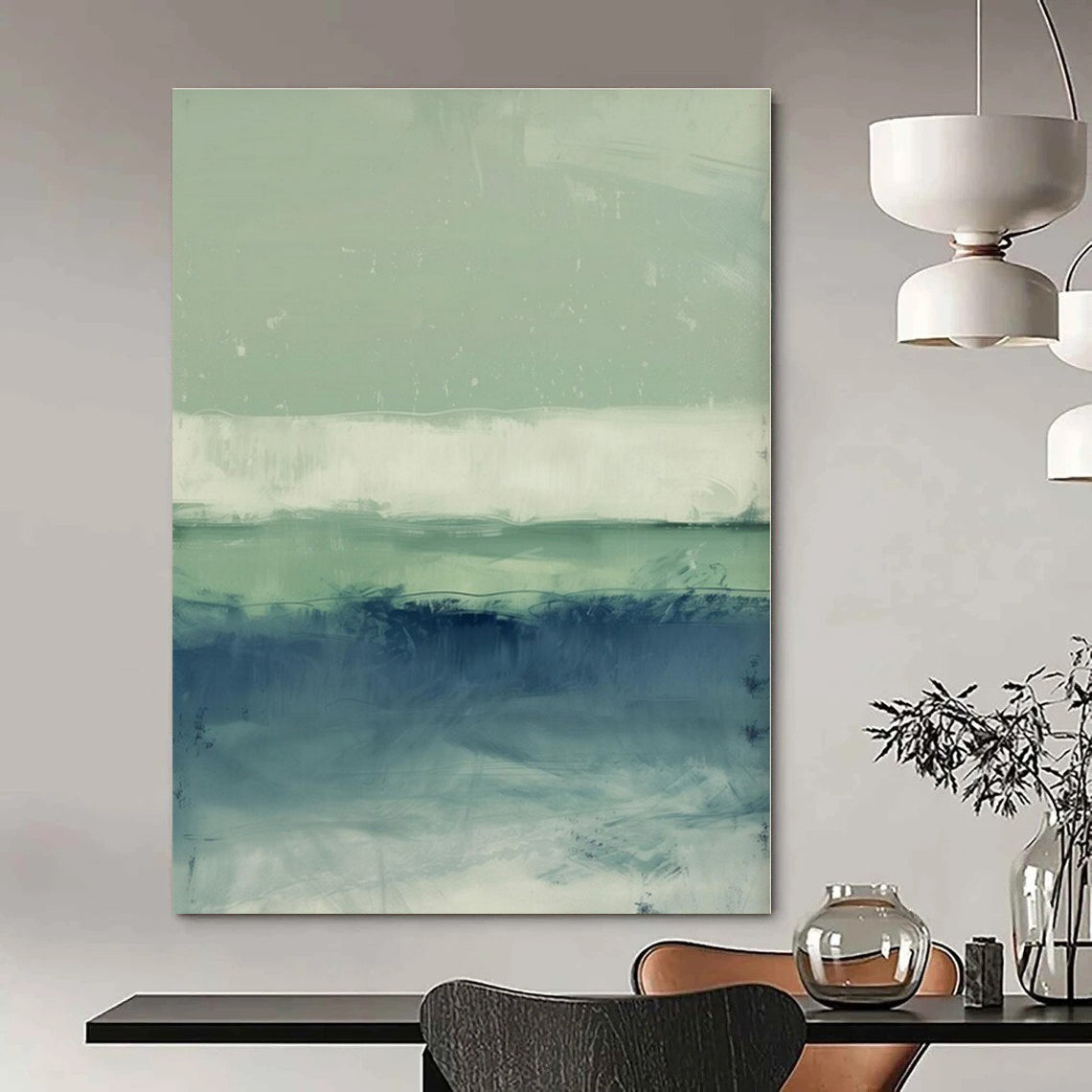 Green - White - Blue Layered Landscape - Abstract Landscape Acrylic Painting CT1378