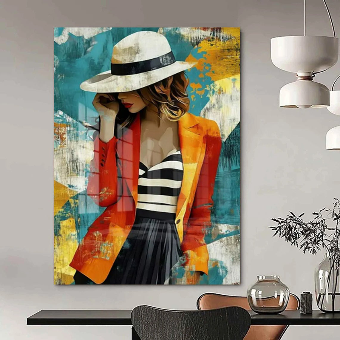 “Stylish Bohemian Lady” - Colorful Fashionable Lady Painting On Canvas CT2191