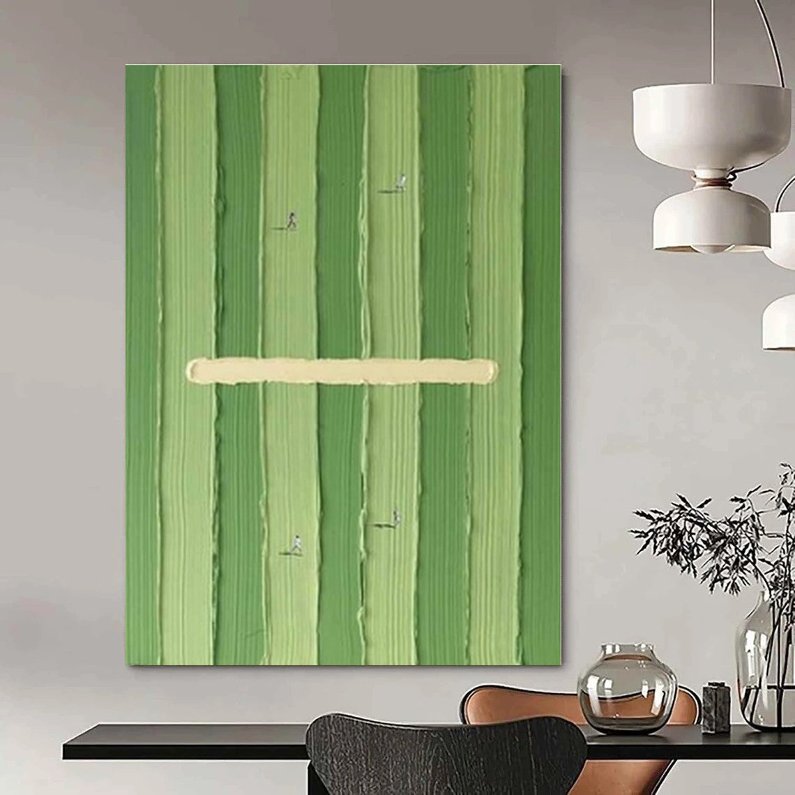 Green Stripes & Mini Runners - Minimalist Conceptual Acrylic Painting CT1356