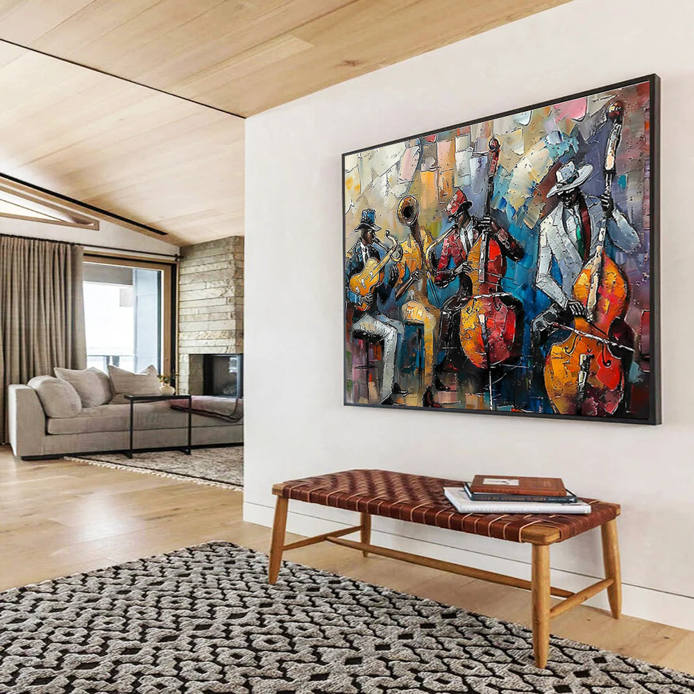 “Colorful Jazz Band” - Vibrant Multicolor Figurative Painting On Canvas DKH761