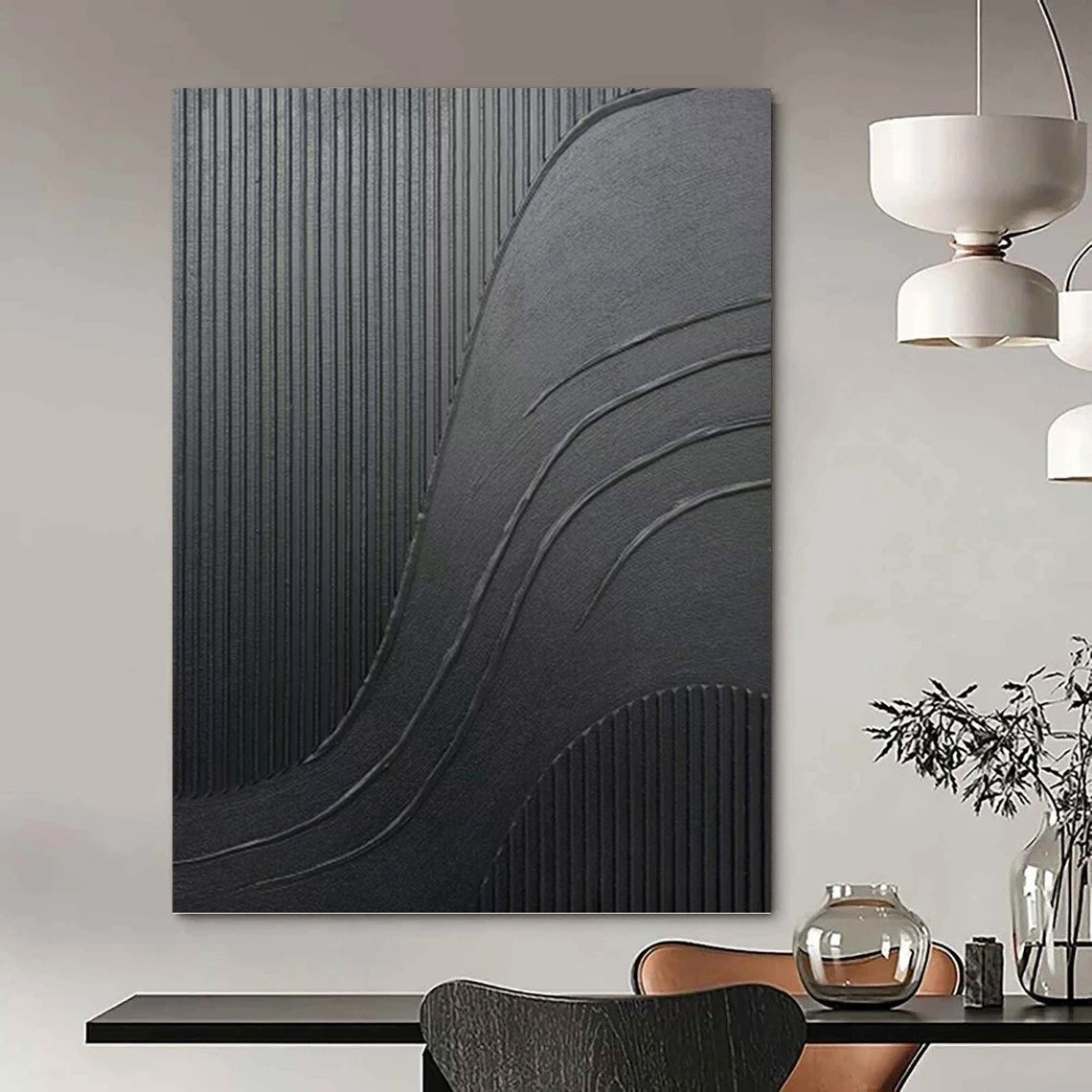 Dynamic Black Textured Abstract - Abstract Painting On Canvas DKH1482