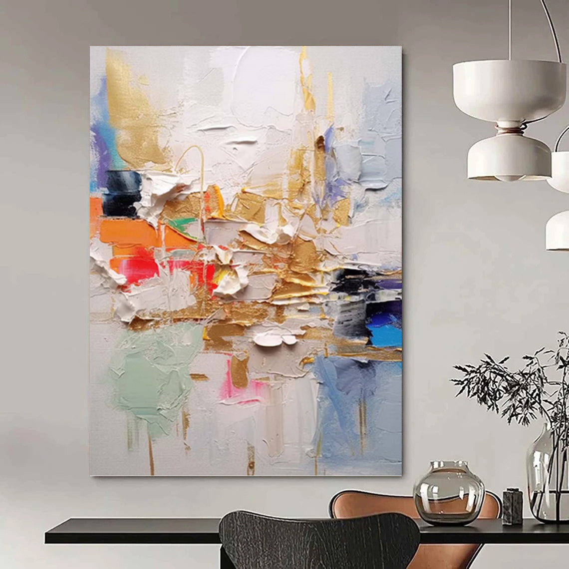 “Colorful Textured Abstraction with Gold Accents” - Vibrant Abstract Painting On Canvas DKH1056