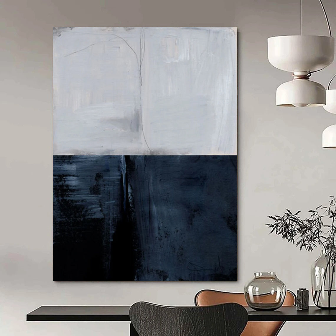 “Dual - Toned Abstract Divide” - Gray and Black Abstract Painting On Canvas DTP206