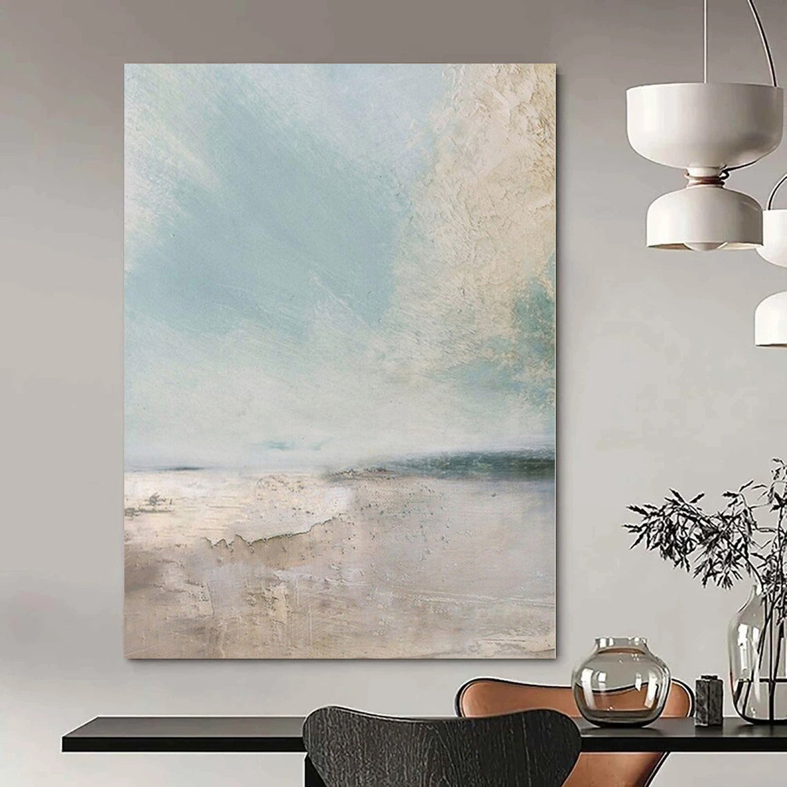 “Soft Blue - Beige Abstract Seascape(Reprise)” – Abstract Landscape Painting CT1160