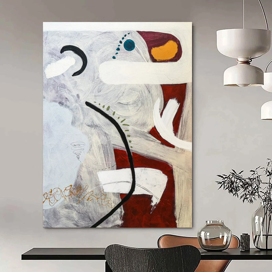 Mixed Media Abstract - Reds, Whites, and Intricate Details Painting On Canvas CT2380