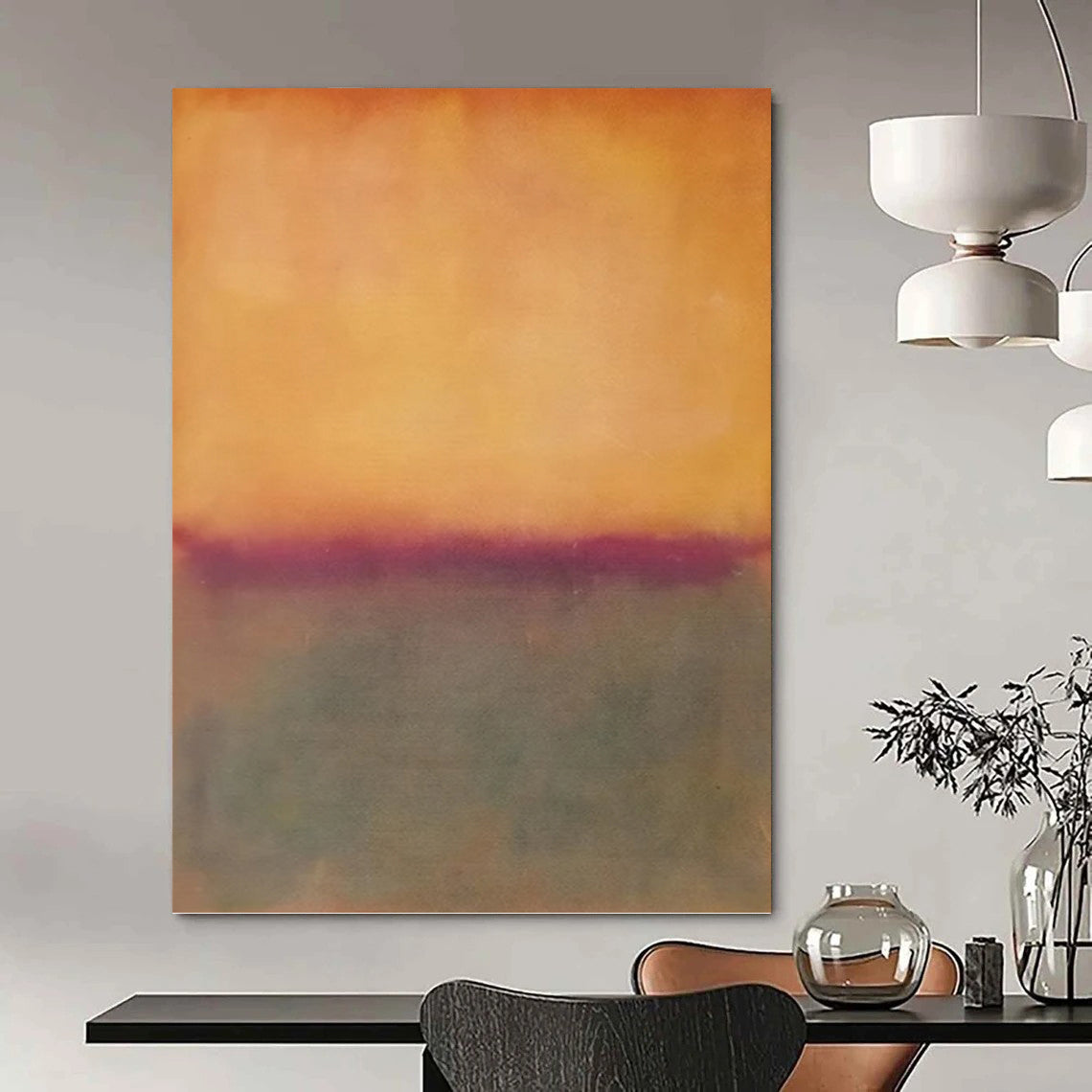 “Warm Gradient Horizons with Purple Accent” - Subtle Abstract Landscape Painting On Canvas DKH1602