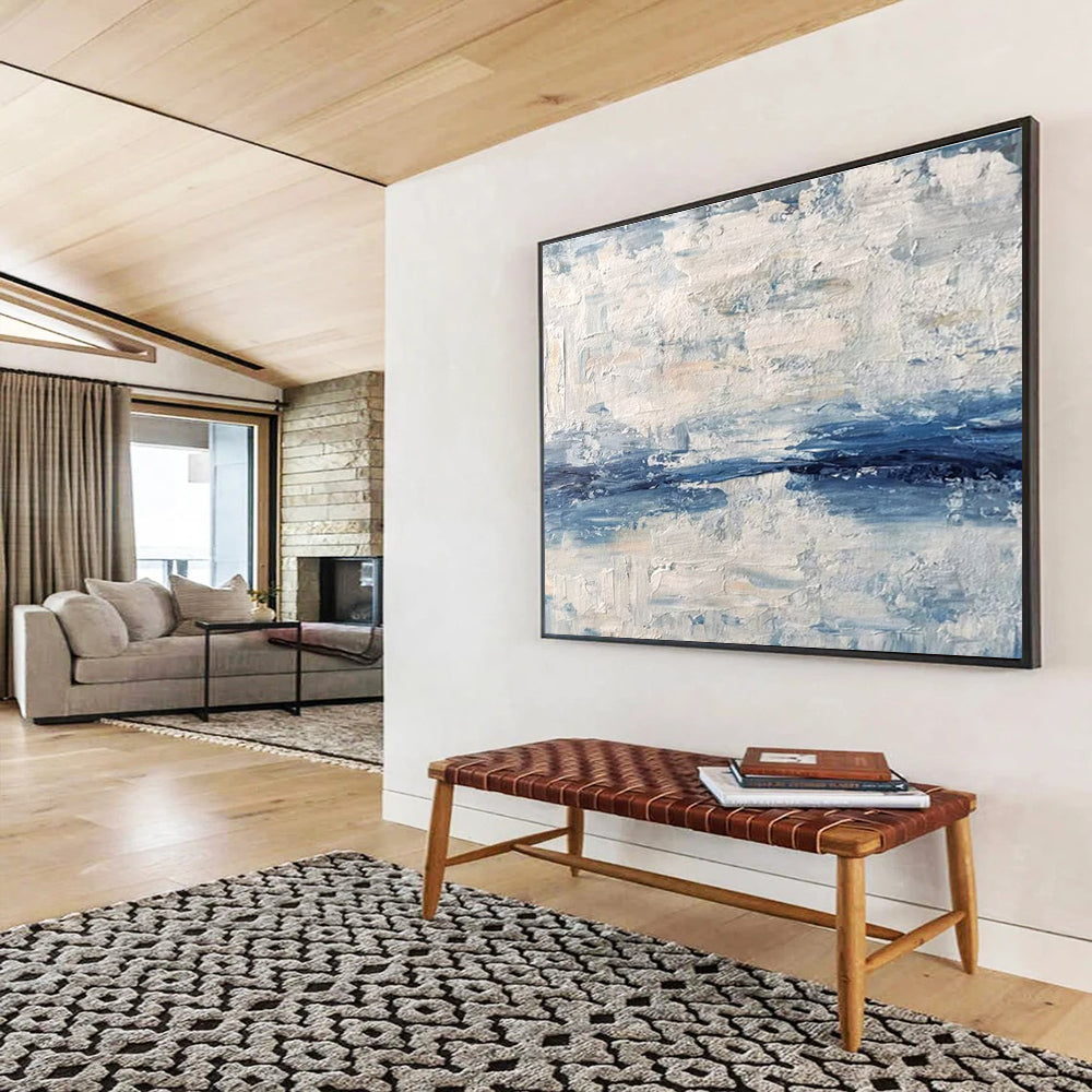“Textured Blue - White Abstract Sea” - Impasto Seascape Painting On Canvas DKH791