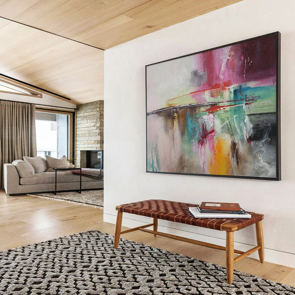 “Colorful Abstract Fusion - Pinks, Greens, and Bold Strokes” Painting On Canvas DKH006