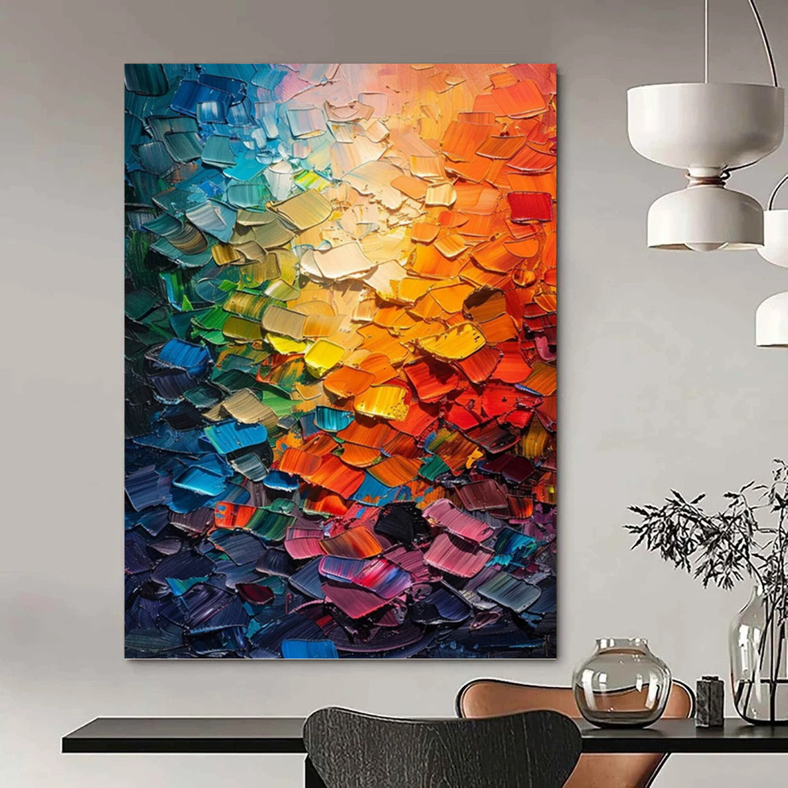 “Rainbow Palette Knife” - Colorful Abstract Palette Knife Textured Painting On Canvas DKH1555