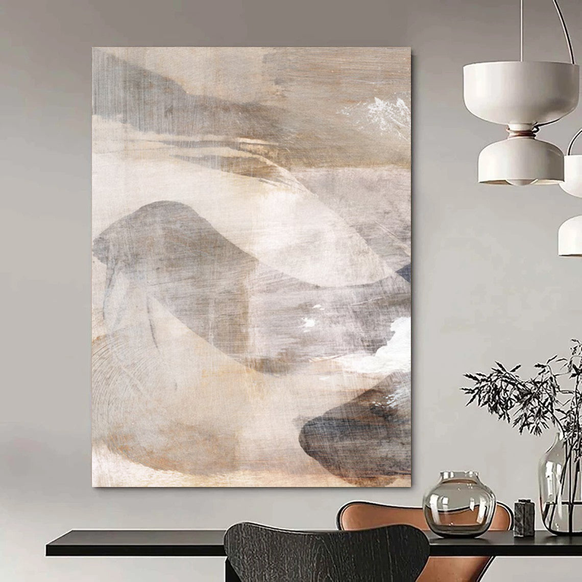 “Neutral Abstract Landscapes” - Brown, White, and Gray Abstract Painting On Canvas DTP210
