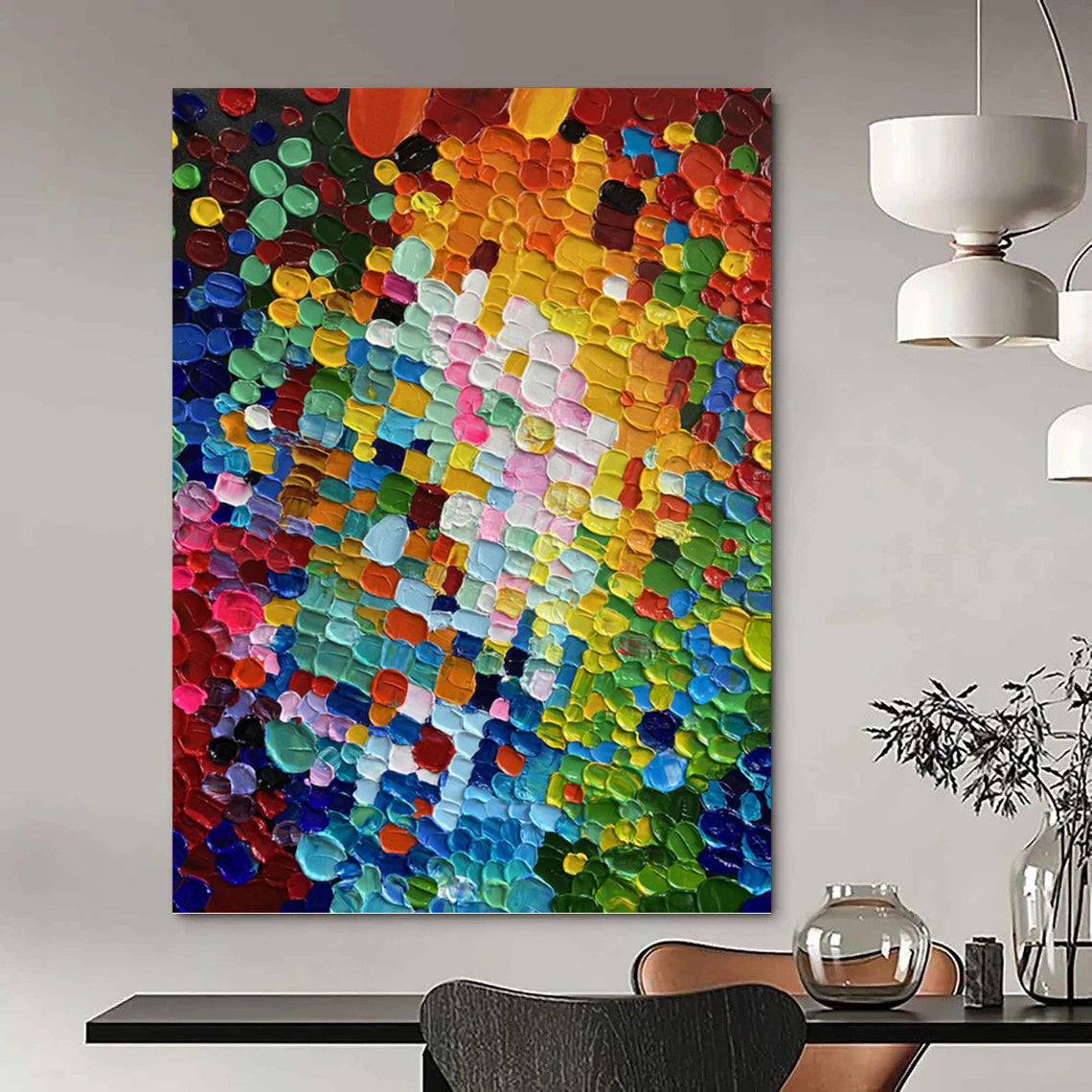 “Colorful Circular Abstraction” - Multicolor Circular Dots Abstract Painting On Canvas DKH1592