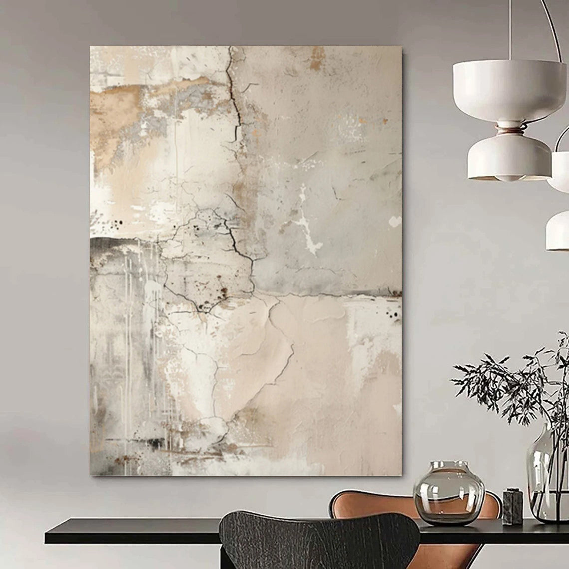 Cracked Neutral Textures - Abstract Textured Painting On Canvas DKH1251
