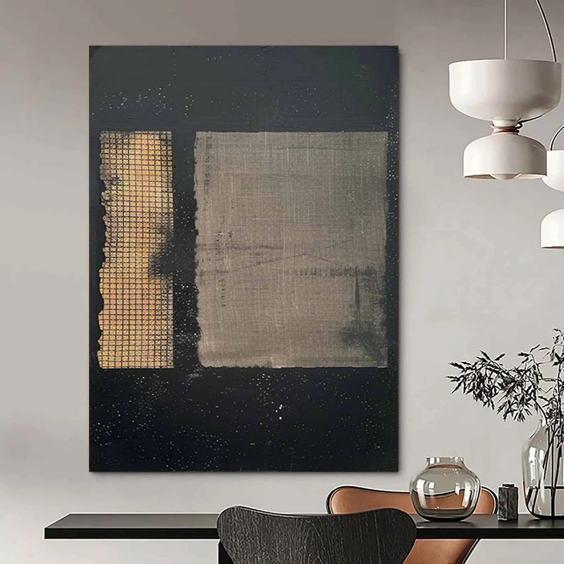 “Black - Gold - Gray Textured Abstract” - Black, Gold, Gray Mixed - Media Abstract Painting On Canvas DTP307