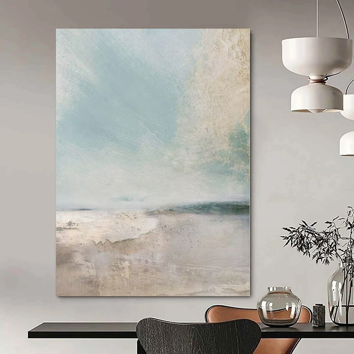 “Soft Blue - Beige Abstract Seascape” – Abstract Landscape Painting CT1158
