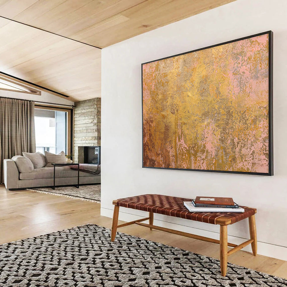 “Gilded Pink and Gold Textured Abstract” Painting On Canvas DKH022
