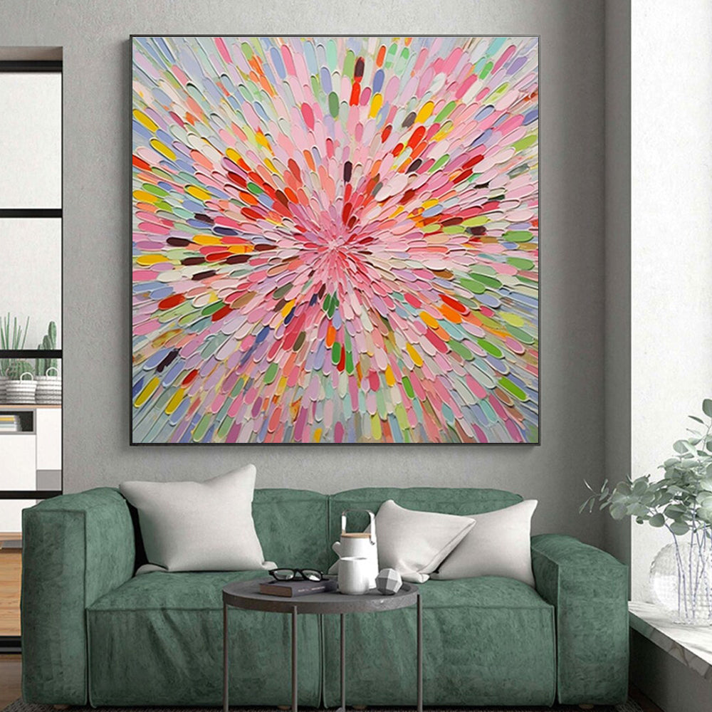 “Colorful Petals, Radial Arrangement” - “Blossom Burst”,Abstract Floral - Inspired Mixed - Media Art CT0693