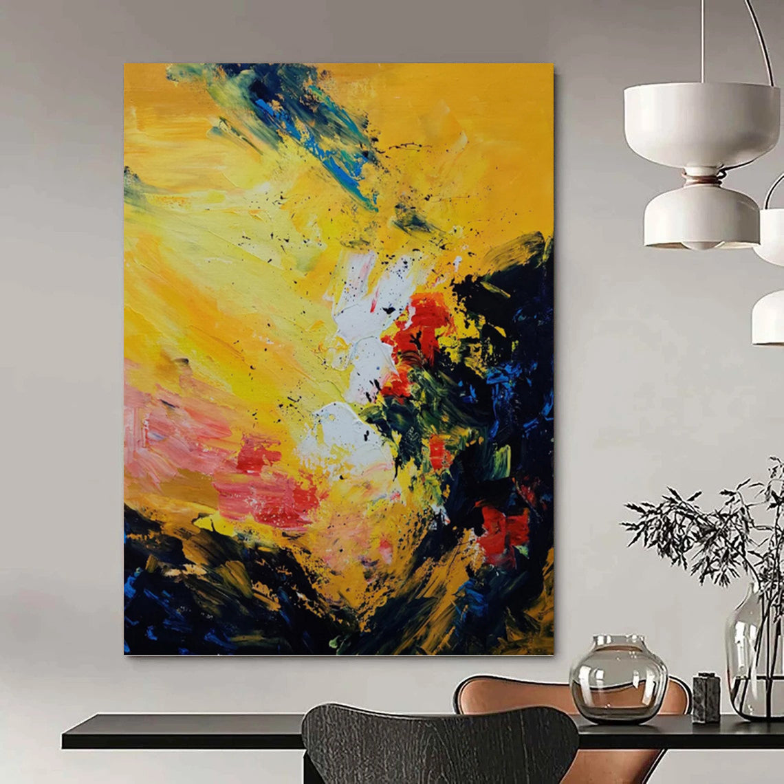 Bold Yellow, Red, and Blue Abstract - Abstract Painting On Canvas DKH1342