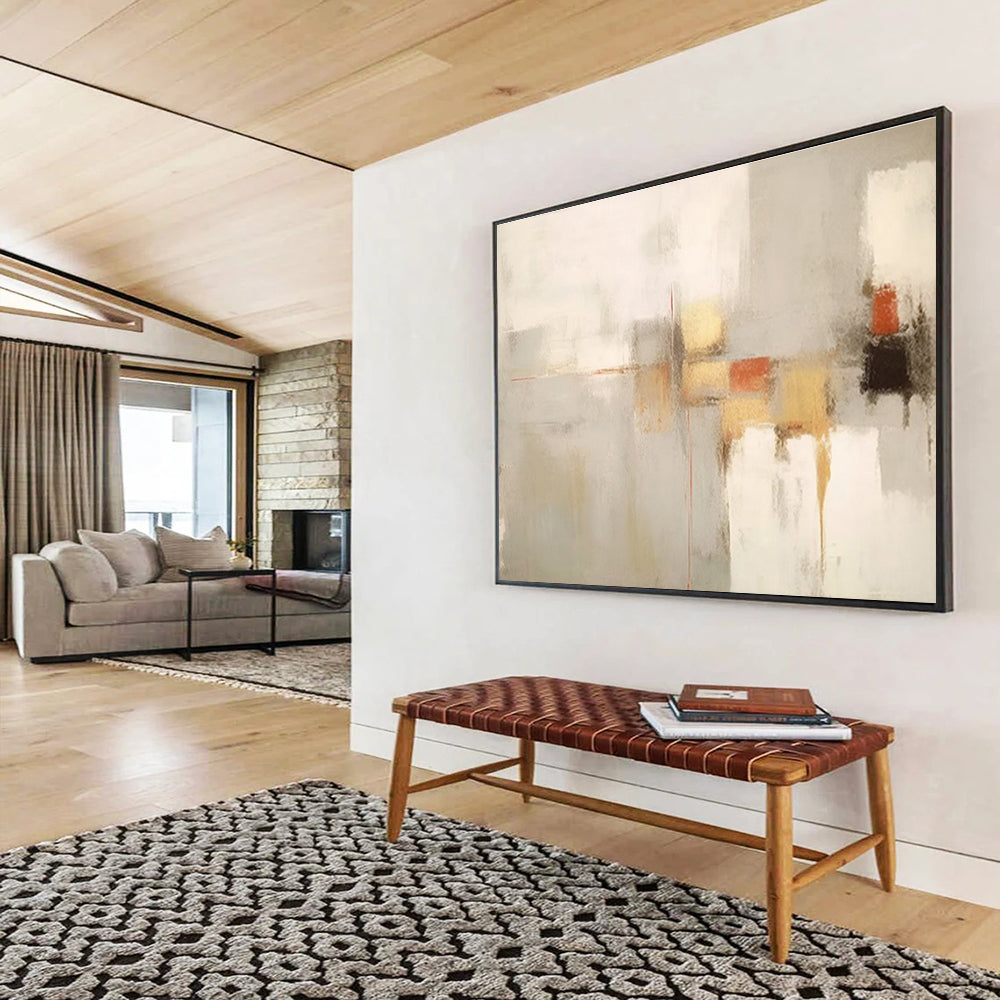 “Neutral Tones: Subtle Geometry” Minimalist Abstract Painting On Canvas DKH348