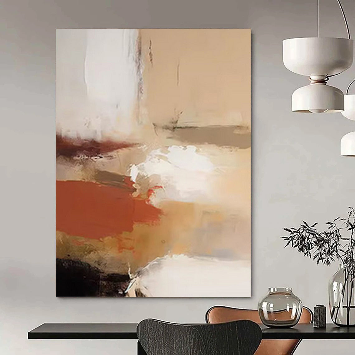 Earth & White Abstract - Abstract Expressionist Painting On Canvas DKH1245
